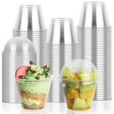 GGOLDMER 50 Sets 9 oz Clear Plastic Cups with Dome Lids No Hole , 9oz,