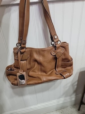 Tignanello Handbag Brown Leather 2 Straps Magnetic Closure
