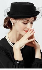VINTAGE GENUINE VELOUR PILLBOX WOMEN'S HAT VELOUR RHINESTONES