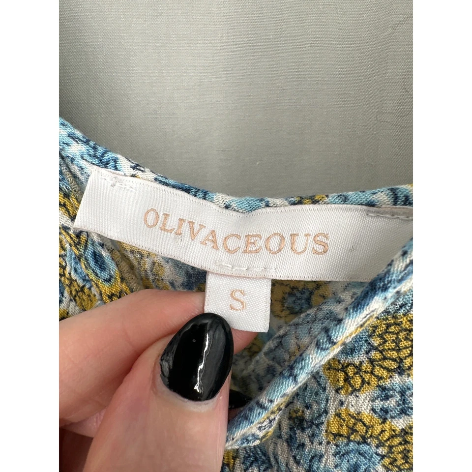 Olivaceous Dress Womens Small Blue Floral Maxi Yellow Summer Cottage Boho - Image 2 of 4