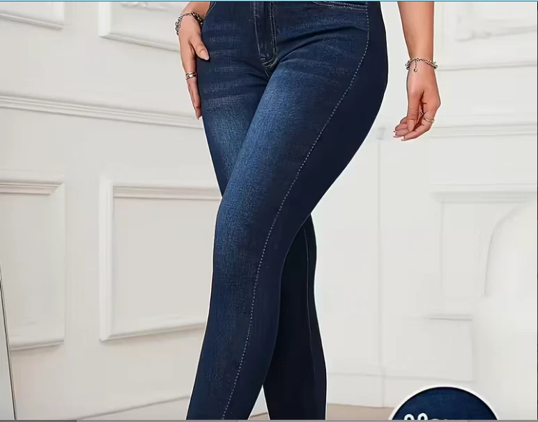 Denim Print/Imitation Denim Women's Stretch Skinny Pants Non-See-Through Leggins - Image 4 of 4