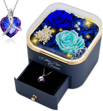 Preserved Rose with Heart Necklace, Eternal Real Rose Jewelry Box Gifts for Mom,