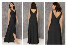 Azazie JULIANNA Black A-Line Layered Chiffon Dress Sleeveless Vneck Formal A 12
