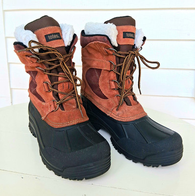 Totes Thinsulate Men's Insulated Leather Lace-Up Snow Boots Brown/Black 12M