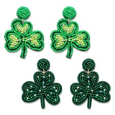 2/3Pairs St. Patrick's Day Earrings for Women, Beaded Shamrock Earrings...