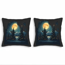 Set of 2 18x18in Throw Pillow Covers - Winter Night Scene with Pine Trees 