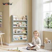Kinder BüCherregal Wandregal BüCher-Organizer Mit 4 Ablagen Kinderregal Grau