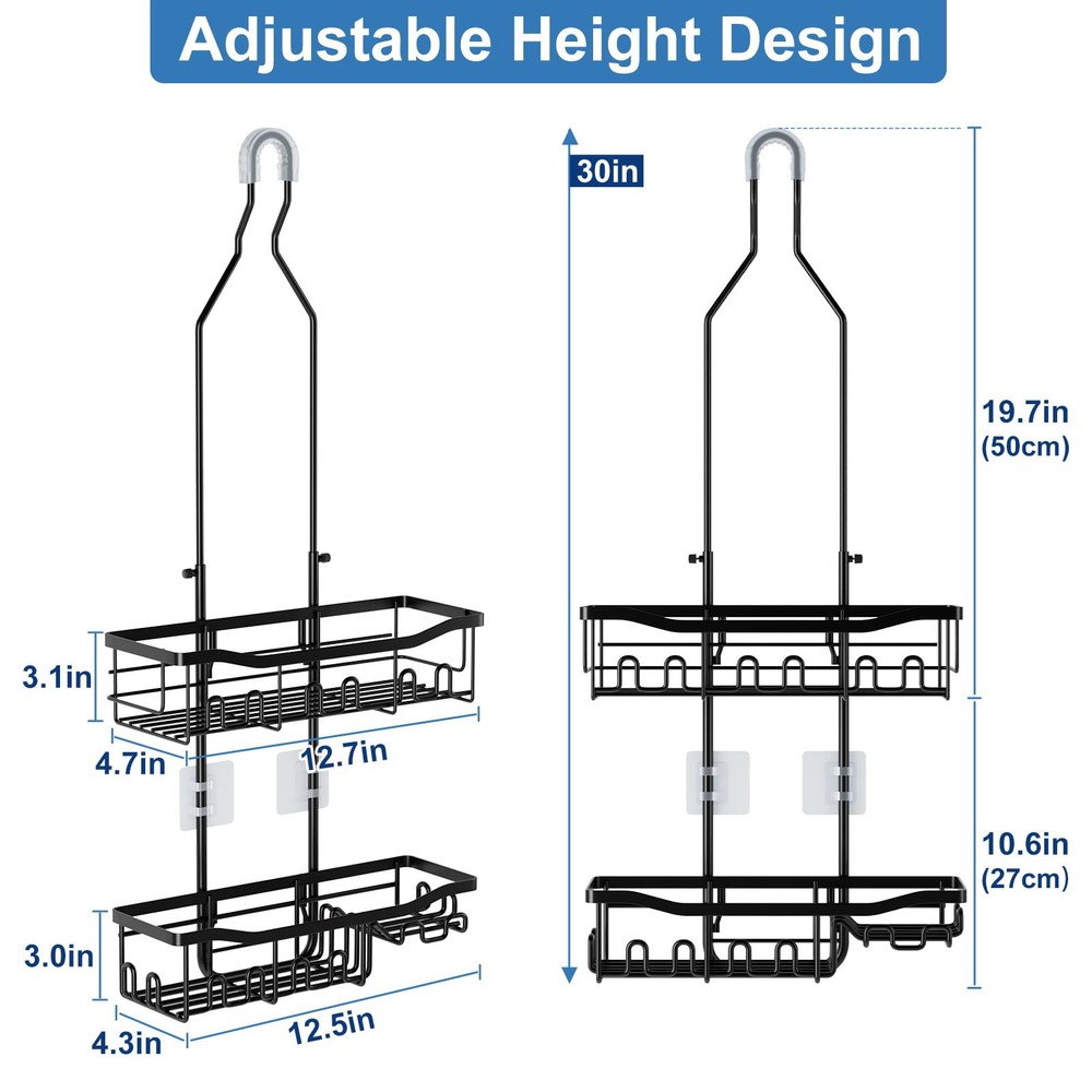 Shower Caddy, Upgraded Extended Length Shower Caddy Over Showerhead No Blocki...