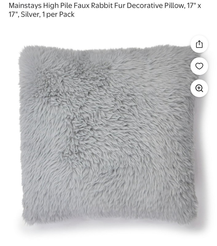 Mainstays High Pile Faux Rabbit Fur Decorative Pillow, 17" x 17", Silver