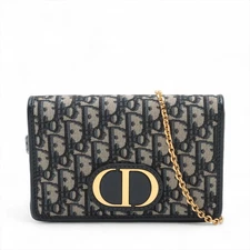 Christian Dior Oblique canvas x leather 2 Way Shoulder Bag Navy Blue