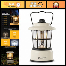 Retro Outdoor LED Lantern - Battery-Powered Camping Light, Beige Portable Lamp