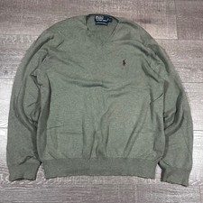 Polo Ralph Lauren Men's V-Neck Sweater Green Pima Cotton Logo Size L