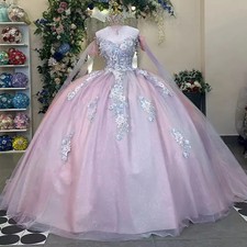 Pink Quinceanera Dresses Ball Gown Sweetheart Appliques Floral Pearls Sweet 16