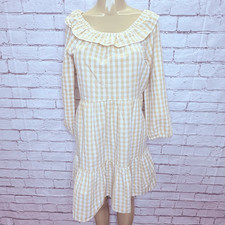 J. Crew Womens Light Khaki White Seersucker Ruffle Neck Cotton Mini Dress Size 4