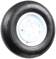 Radial Trailer Tire On Rim ST235/80R16 Load Range E 16" 6 Lug Spoke White Wheel