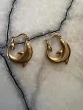 14K Gold Dolphin Hoop Earrings