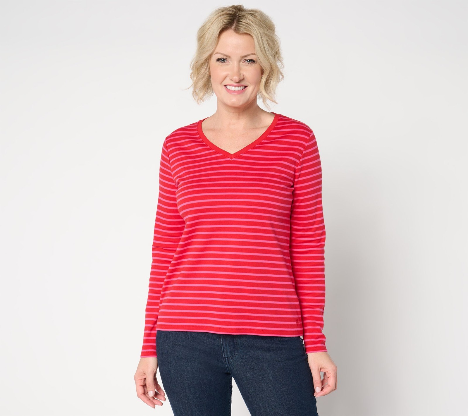 SUNNYLiFE Women's Top Plus Sz 1X Essentials Pima Cotton Striped Red A674050