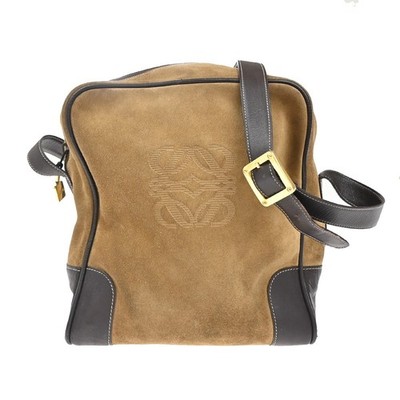 LOEWE Logo Anagram Shoulder Bag Suede Leather Brown GHW 83EG299