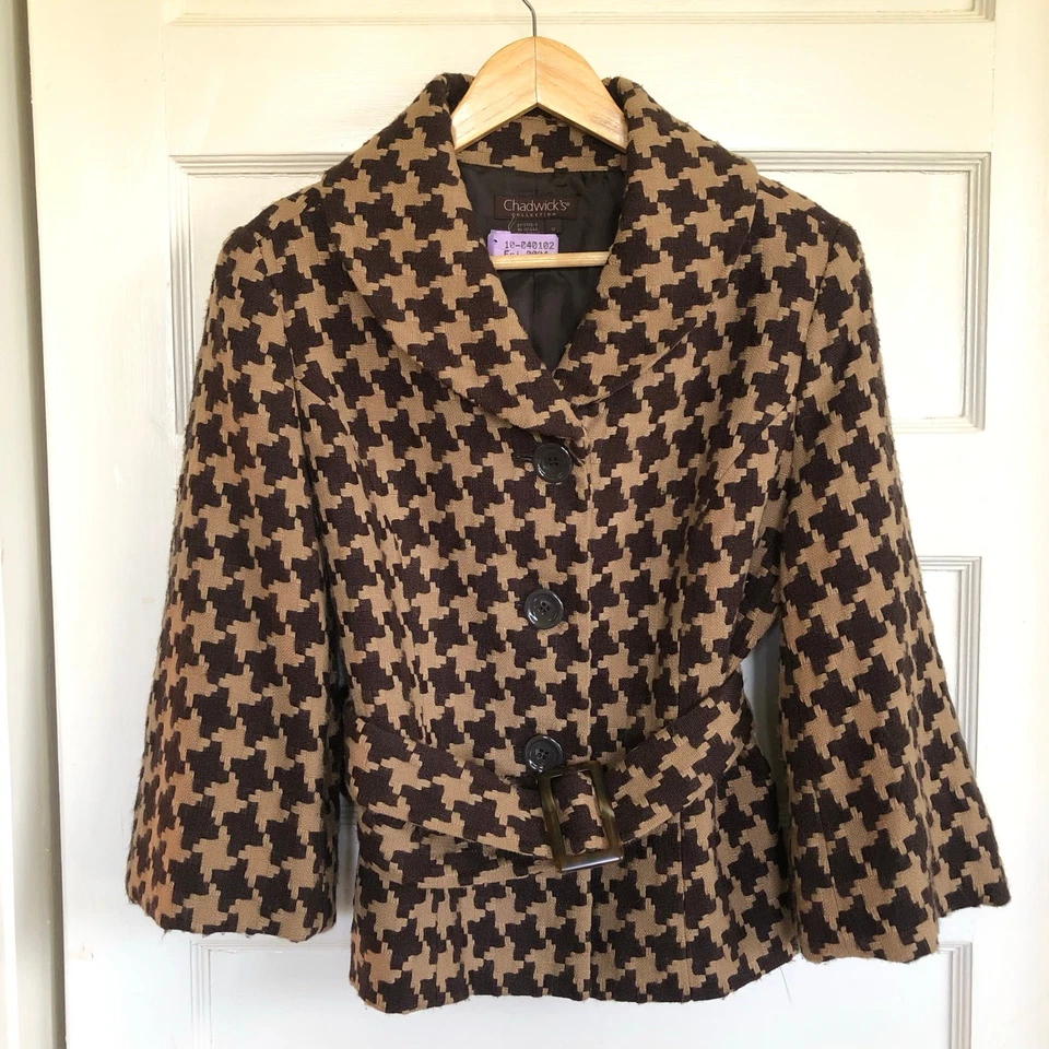 Vintage Chadwick's Collection Houndstooth Blazer Coat 10 (M) 90s Classic Preppy - Image 2 of 4