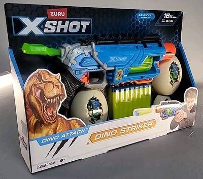 Zuru X-Shot Dino Attack Dino Striker Blaster + 16 Darts & 4 Target Eggs NIB