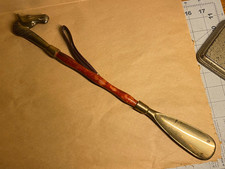 Excellent Brass Wood Horse Head Shoehorn with Leather Strap 16"
