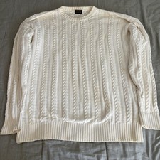 Vintage 90s Brooks Brothers Cable Knit Sweater Off White Cotton Fisherman Size L