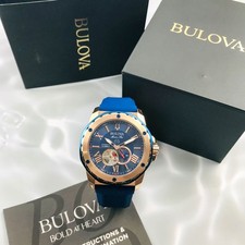 Bulova Marine Star 98A227 Blue Dial Blue Rubber Strap Men's Automatic Watch 45mm