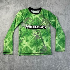Minecraft Rash Guard Shirt Boys 10/12 Green UPF-50 Long Sleeve Swim Top Mojang