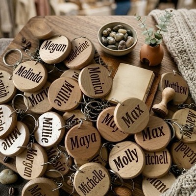 PERSONALISED NAME ENGRAVED WOODEN KEYRING KEYCHAIN KEEPSAKE NOVELTY GIFT JAMES 