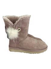 BNWOB Pink Suede UGG Boots with Diamonte Safety Pin & Pom Pom Detail, UK Size 5