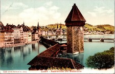 Postcard Switzerland Luzern Kapellbr�cke Wasserturm View