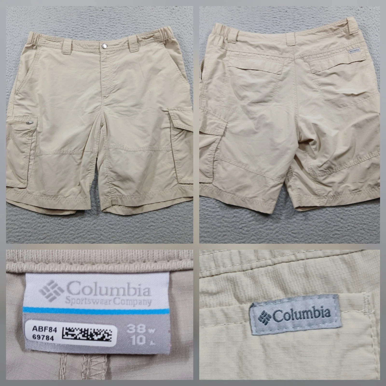 Columbia Silver Ridge Cargo Shorts Mens 38W 10L Tan Fossil Hiking Trail EUC