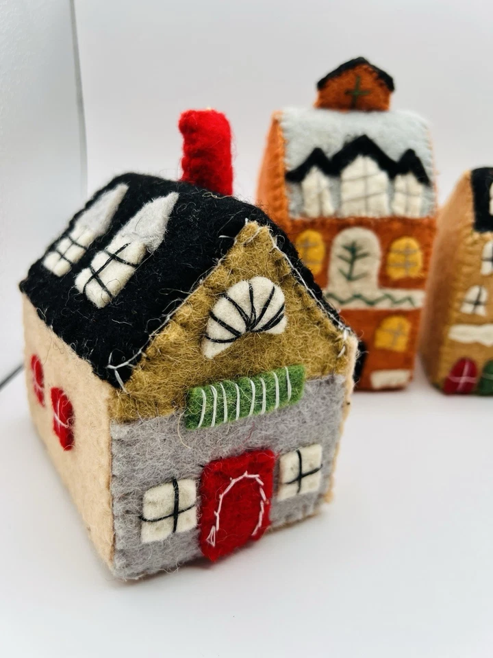 4件套手工羊毛毛毡装饰房屋小屋/圣诞装饰/乡村风格 — 第 2/4 张图片