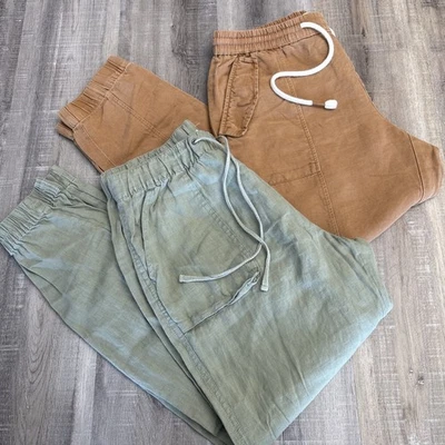 2 C&C California Womens Linen Blend Pants Med Baggy Coastal Beachy Brown Green - Image 1 of 4