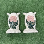 Vintage Pink Floral Ceramic Wall Pockets w/ Gold Trim