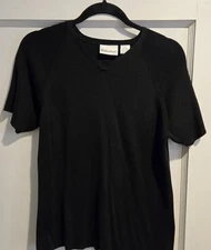 Madison Studio Women's Short Sleeve Lightweight  Black V Neck Sweater Large