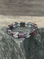 Silver Magnetic Hematite Therapy Bracelet Anklet 2 Row w Amethyst