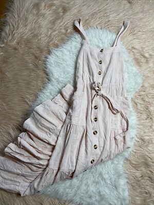 free people catch the breeze midi dress Free People Catch The Breeze Midi Dress Gold Brown Tiered Apron Drawstring  M NEW
