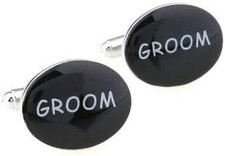 Groom Bride Engraving Black Silver Wedding Engagement Party Oval shape Cufflink