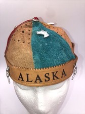 Vintage Suede Leather ALASKA Beanie With Plastic Charms - Large
