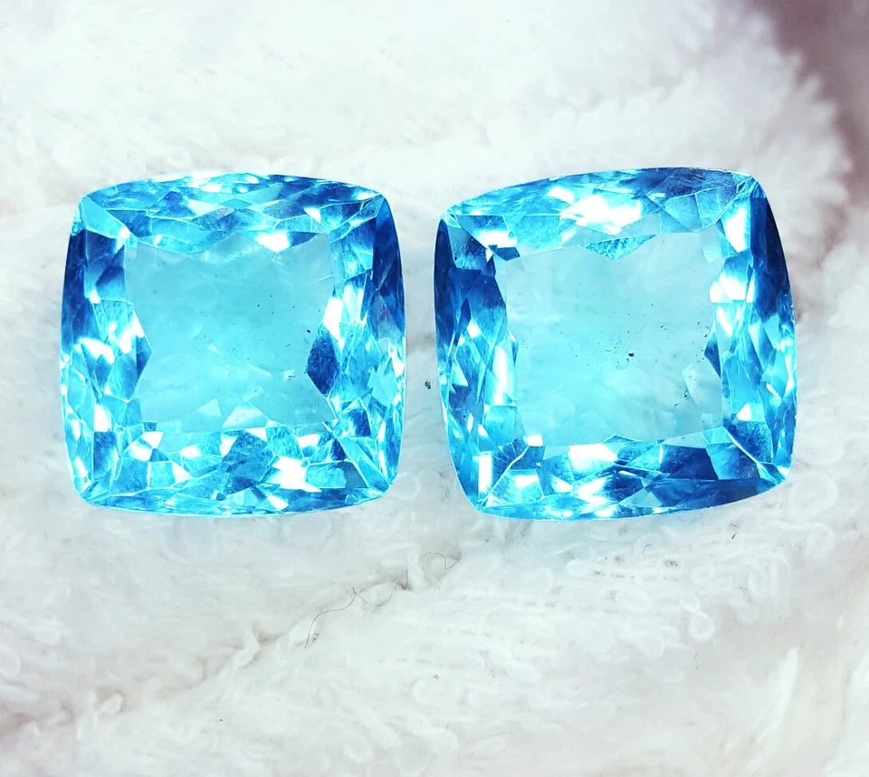 Par de piedras preciosas sueltas de aguamarina de 10 a 11 quilates certificadas corte cojín gema de aguamarina Foto 2 de 4