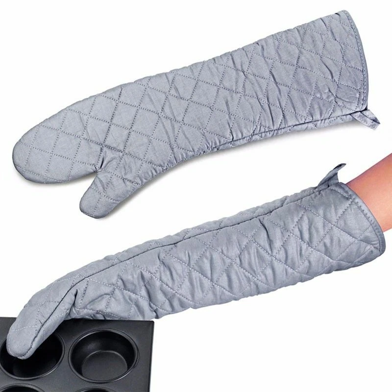 Long Heat Resistant Kitchen Gloves Cotton Oven Mitts Baking BBQ Arm Protection R