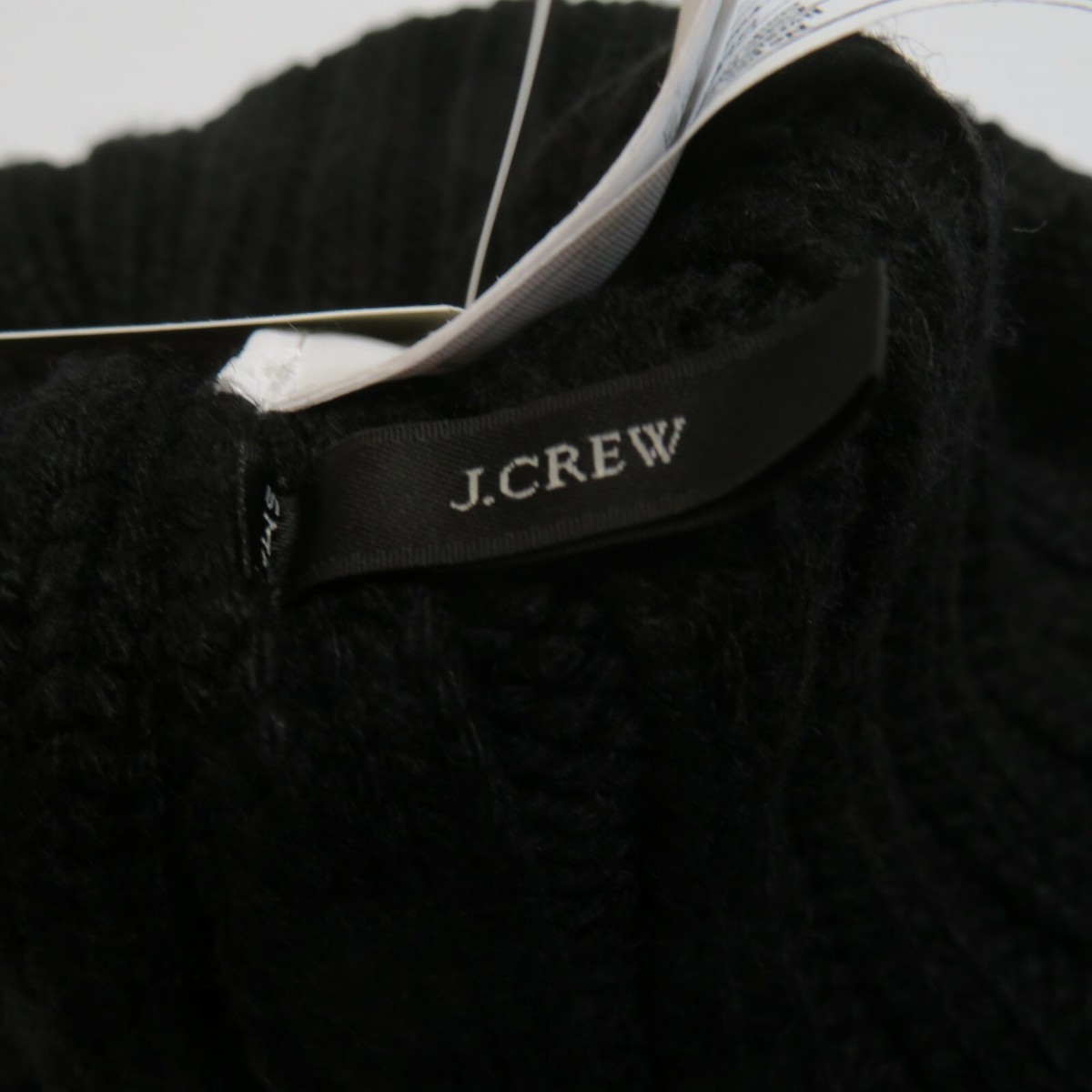 J Crew Wool Blend Beanie w/ Faux Fur Pom Pom Black New 