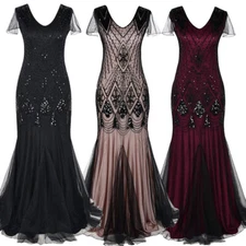 1920s Women Flapper Dress Wedding Party Vintage Sequin Gown Evening Prom Dresses