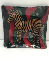 Vintage Ashtray Stripe Zebra Glass made in Japan READ