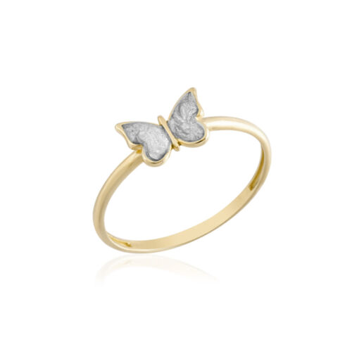 BUTTERFLY RING | yellow gold 585 14 kt. | butterfly | enamel white | size 51 - 56 - Picture 1 of 4