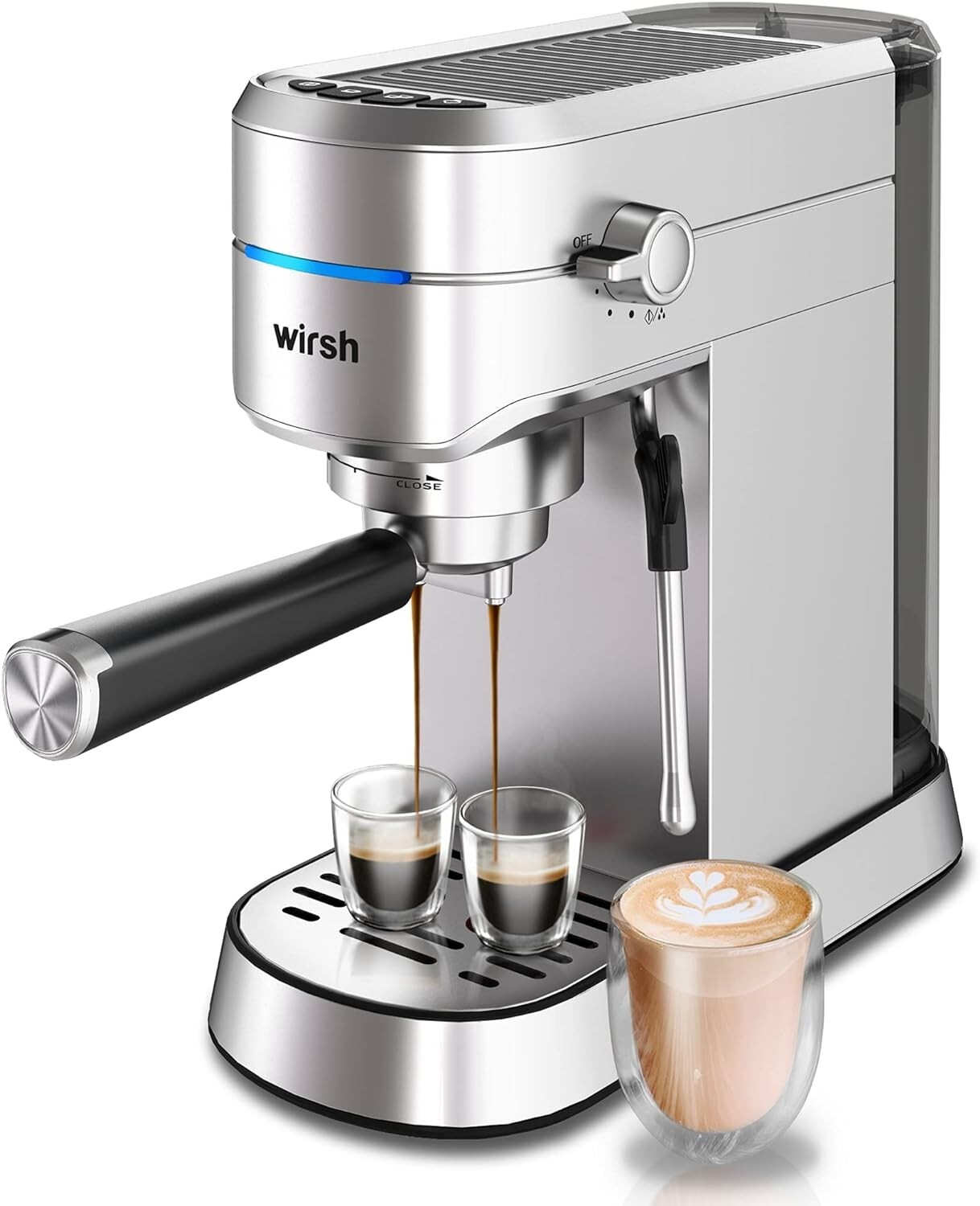20 Bar Wirsh Espresso Machine with Commercial Steamer for Lattes-image