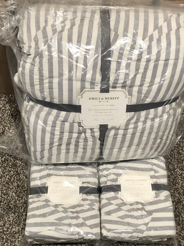 Pottery Barn Teen Emily Meritt Chambray Striped Full/Queen Comforter Quilt Shams - Picture 1 of 2