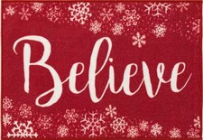 PRINTED KITCHEN RUG nonskid 20"x30" CHRISTMAS,BELIEVE  SNOWFLAKES ON RED,Natco