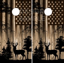 Deer Buck Wood Flag LAMINATED Cornhole Wrap Bags Skin Decal Sticker